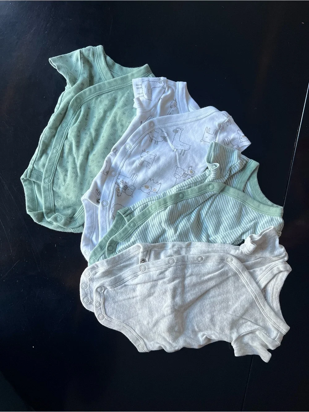 Baby Side-Snap Onesie Set in Mint, White, and Light Gray